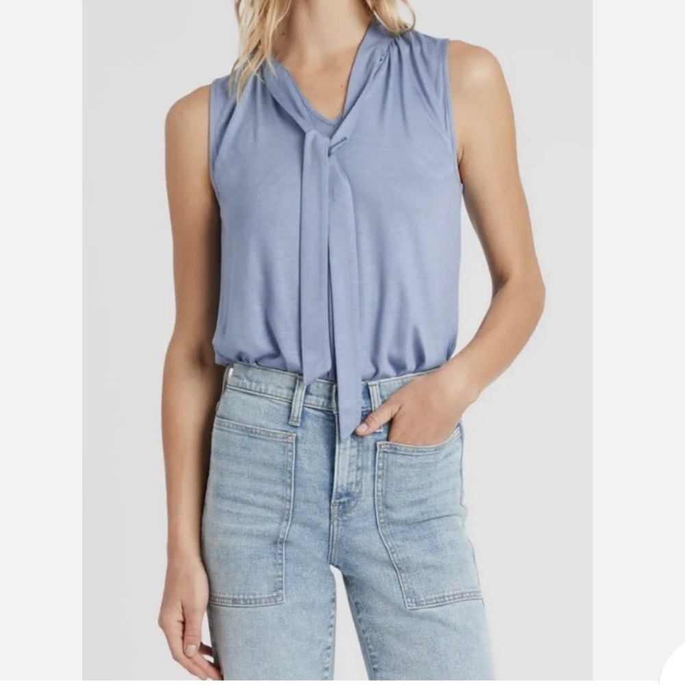 Banana Republic Sleeveless Blue Tie Neck Top - Size S